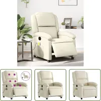 The Living Store Fauteuil de massage électrique Crème Similicuir