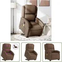 The Living Store Fauteuil de massage électrique avec releveur Marron Tissu