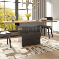 Flieks Table de salle à manger extensible avec armoire et tiroirs, table télescopique rectangulaire, table de cuisine 110-140x80x75 cm, couleur bois et noir