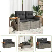 The Living Store Canapé de jardin 2 places avec coussins Gris Poly Rattan