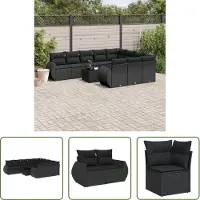 The Living Store 11 pcs. salon de jardin avec coussins noir poly rotin