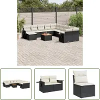 The Living Store 12 pcs. salon de jardin avec coussins noir poly rotin