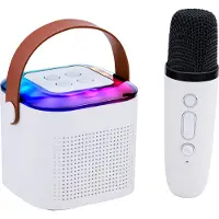 Sans marque Haut-parleur karaoké Bluetooth Mini boîte à musique avec microphone et spectacle de lumière RGB - Haut-parleur de fête avec 9 effets sonores - Compact et léger - Blanc
