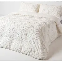 Homescapes Parure de lit en percale 135 x 200 cm blanc 100 % coton, tufté avec motif losange