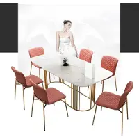 AEA Table de salle à manger de luxe cuir + acier inoxydable imitation marbre table de salle à manger en pierre 140x80cm
