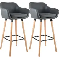 CLP - Ensemble de 2 tabourets de bar Grant, revêtus de similicuir, structure en bois de hêtre, capacité jusqu'à 150 kg, avec repose-pieds | Couleur : gris