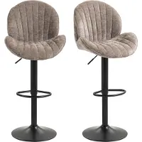 HOMCOM Lot de 2 tabourets de bar, chaises de bar pivotantes, forme de coquillage, chaise haute cuisine avec dossier, hauteur réglable et repose-pieds, cadre en acier, marron