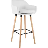 CLP Chaise de bar Grant - Similicuir, pieds en bois naturel - Blanche