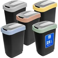Kadax Poubelles 25 L, lot de 5, poubelles à couvercle basculant, poubelles en plastique, poubelles avec couvercle, système de tri des déchets pour la cuisine et le bureau