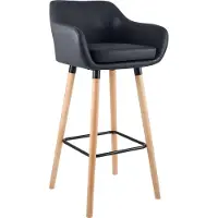 CLP Chaise de bar Grant - Similicuir, pieds en bois naturel - Noir