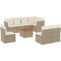 vidaXL Ensemble de salon de jardin 9 pièces avec coussins beige Poly rotin