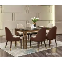 AEA Table de luxe en acier inoxydable imitation marbre pierre Table de salle à manger Tables de salon