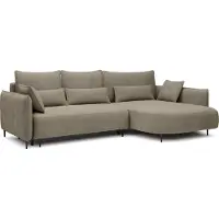 Selsey Oblivio - Canapé d'angle avec fonction sommeil, coffre de lit, housse en velours hydrofuge marron clair, ottomane à droite
