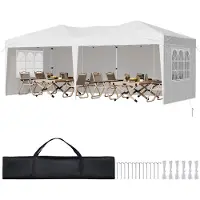 Vevor Pavillon pliable , 5,9 x 2,96 x 2,65 m, chapiteau, tente de jardin avec parois latérales & fenêtres ventilées, 3 réglages en hauteur, protection solaire pour manifestations en extérieur, blanc