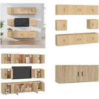 vidaXL 8 pcs. Armoire TV Set Sonoma chêne bois composite - Ensemble d'armoires TV - Ensembles d'armoires TV - Meuble-paroi