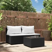 Prolenta Maison Exclusive - Salon de jardin 3 pièces avec coussins, rotin synthétique noir