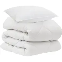 vidaXL : Couverture de lit avec 2 oreillers, blanc, microfibre