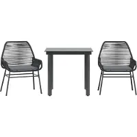Syfax Ensemble à manger de jardin et coussins 3 pcs noir rotin verre