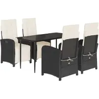 Syfax Ensemble à manger de jardin coussins 5pcs Noir Résine tressée