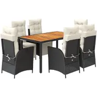 Syfax Ensemble à manger de jardin coussins 7pcs Noir Résine tressée