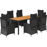 Syfax Ensemble à manger de jardin coussins 7pcs Noir Résine tressée