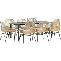 Syfax Ensemble à manger jardin coussins 9pcs marron poly rotin verre