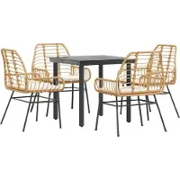 Syfax Ensemble à manger jardin coussins 5pcs marron poly rotin verre