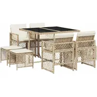 vidaXL Salon de jardin 9 pièces avec coussins Beige Poly Rattan