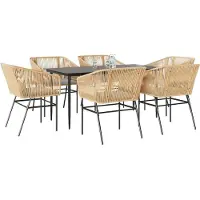 Syfax Ensemble à manger jardin coussins 7pcs marron poly rotin verre