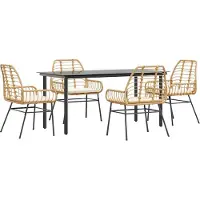 Syfax Ensemble à manger jardin coussins 5pcs marron poly rotin verre