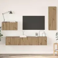 Prolenta Meuble TV mural exclusif - Ensemble de 4 pièces en bois stratifié chêne artisanal
