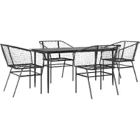Syfax Ensemble à manger de jardin 5 pcs noir résine tressée verre