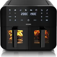 Arendo Friteuse à air chaud XXL, Double chambre, Dual Zone, Airfryer 9L avec 2 chambres, Hublot avec éclairage, 8 programmes, Écran tactile, Système de convection 3D