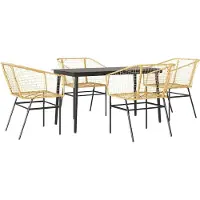 Syfax Ensemble à manger jardin 5pcs marron poly rotin verre