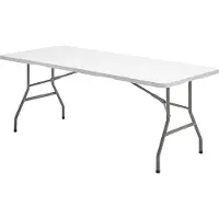 Saturnia Table pliante multifonctionnelle rectangulaire en PEHD, portable, résistante, polyvalente, 244 x 76 x 74 cm. Couleur blanche