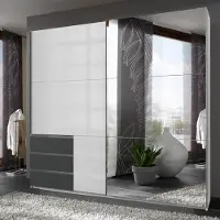 Wimex Armoire LEVEL 36 D F79486, blanc et gris, 250x65x216 cm, avec miroir sur les portes