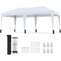 Costway Pavillon 3x6m, Pop up Pavillon pliable étanche avec sac de transport, roulettes & 6 sacs de sable, tente de réception UV 50+, pavillon de jardin réglable en hauteur blanc