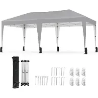 Costway Pavillon 3x6m, Pop up Pavillon pliable avec sac de transport, roulettes & 6 sacs de sable, protection UV 50+ Tente de réception, pavillon de jardin réglable en hauteur Gris