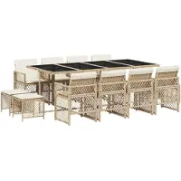 Syfax Ensemble à manger de jardin et coussins 13 pcs beige