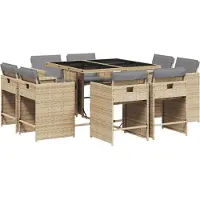 vidaXL Salon de jardin 9 pièces avec coussins Mélange beige Poly rotin