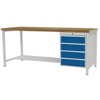 Bedrunka & hirth Établi bleu de sécurité gris clair L2000xH859xP750 mm Hêtre multiplex 40 mm 4 tiroirs