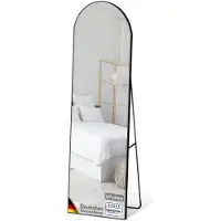 Floordirekt Miroir intégral, 147 x 44 cm, miroir noir sur pied avec cadre en aluminium bombé, pose libre & montage mural, Madison