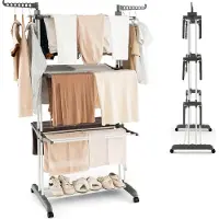 Costway Séchoir à linge à 4 niveaux avec roulettes, Séchoir à linge pliable avec 2 ailes latérales pivotantes, Séchoir autonome Tour à linge extensible pour l'intérieur et l'extérieur