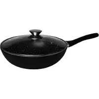 Cheffinger WOK poêle 28cm induction couvercle anti-adhésif poêle à frire en marbre revêtement en marbre anti-adhésif, Convient pour tous les types de cuisinières