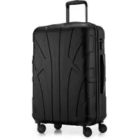 Suitline - Valise rigide de taille moyenne avec joint d'expansion Check-In Bagages Trolley extensible Valise à roulettes Valise de voyage, taille M, 4 roulettes, TSA, 66 cm, 100% ABS,Noir