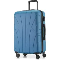 Suitline - Valise rigide moyenne avec joint d'expansion Check-In Bagages Trolley extensible Valise à roulettes Valise de voyage, taille M, 4 roulettes, TSA, 66 cm, 100% ABS,bleu cyan