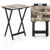 Coast 4-Piece Folding Table TV Snack Table - Pliable, avec support de rangement, aspect marbre - 48 x 40 x 67 cm - MDF/Bois d'hévéa - Noir