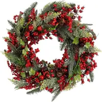 Mica Decorations Norah Couronne de Noël avec des pommes de pin - H13 x Ø50 cm - Rouge