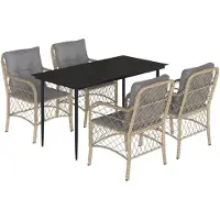 Syfax Ensemble à manger de jardin coussins 5 pcs mélange beige rotin