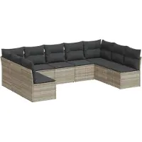 vidaXL Ensemble de salon de jardin 9 pièces avec coussins gris clair Poly rotin